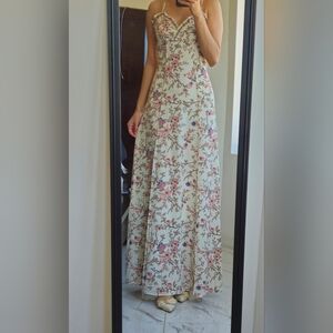 Max Studio Cream Floral Backless Stunning Maxi Dress